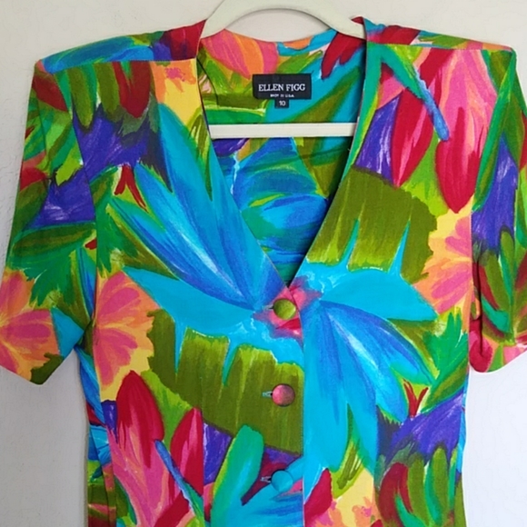 Vintage 1980s Color Burst Short Sleeve Top Blouse - Picture 2 of 8